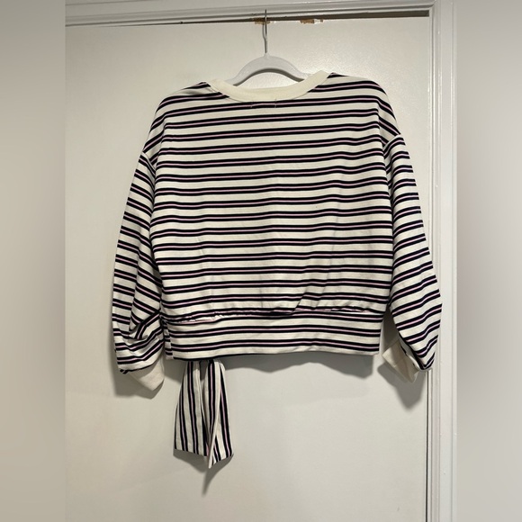 NWOT Kensie Womens Sz:S striped tie-waist ruched sleeve Pullover sweatshirt. - Picture 2 of 11
